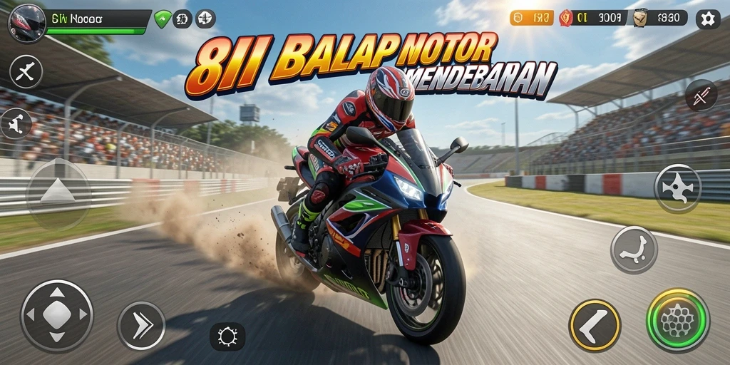 Gameplay seru dalam balapan motor yang menegangkan.