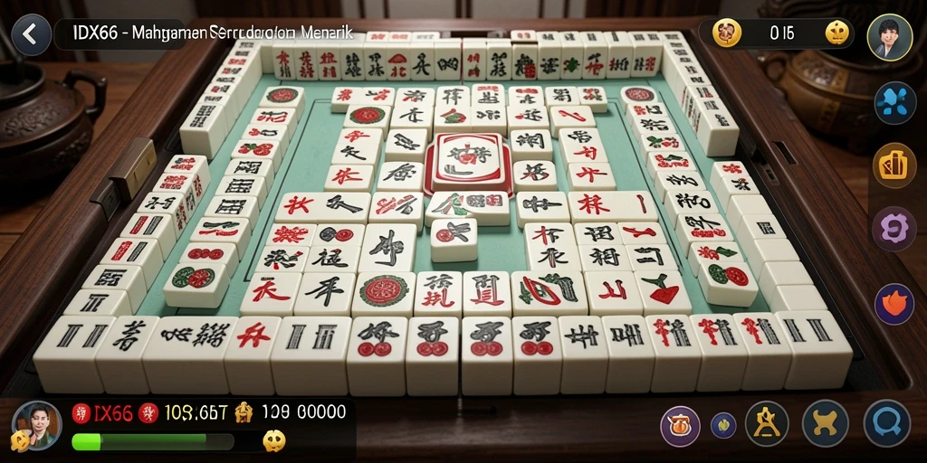 Tampilan gameplay menegangkan dalam permainan Mahjong IDX66.