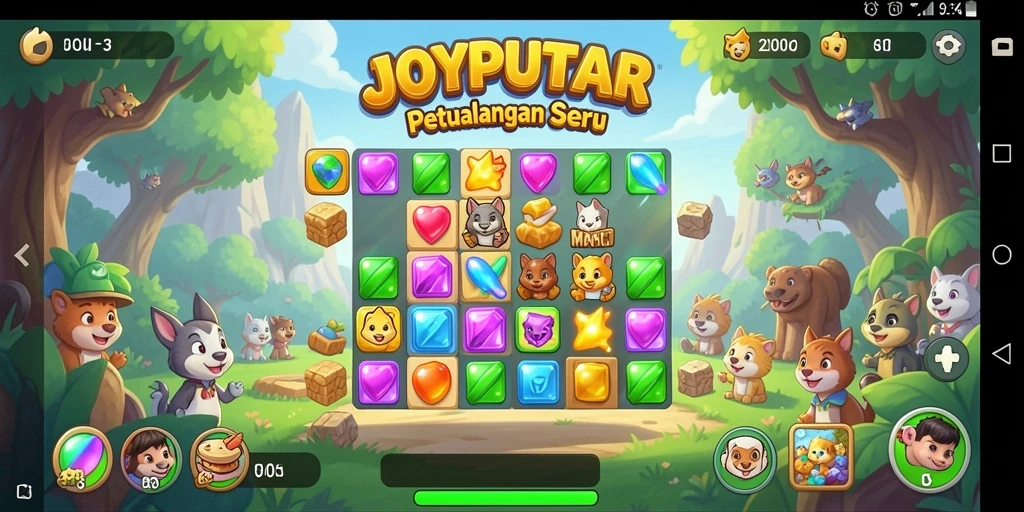 Tampilan gameplay seru dari game Match-3 JOYPUTAR dengan warna-warna ceria.