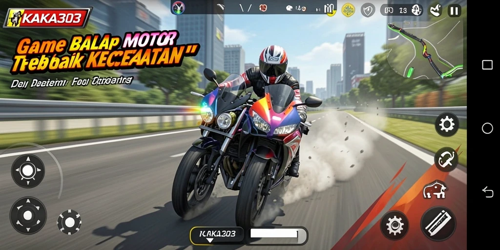Tampilan gameplay KAKA303 yang memukau selama balapan motor.
