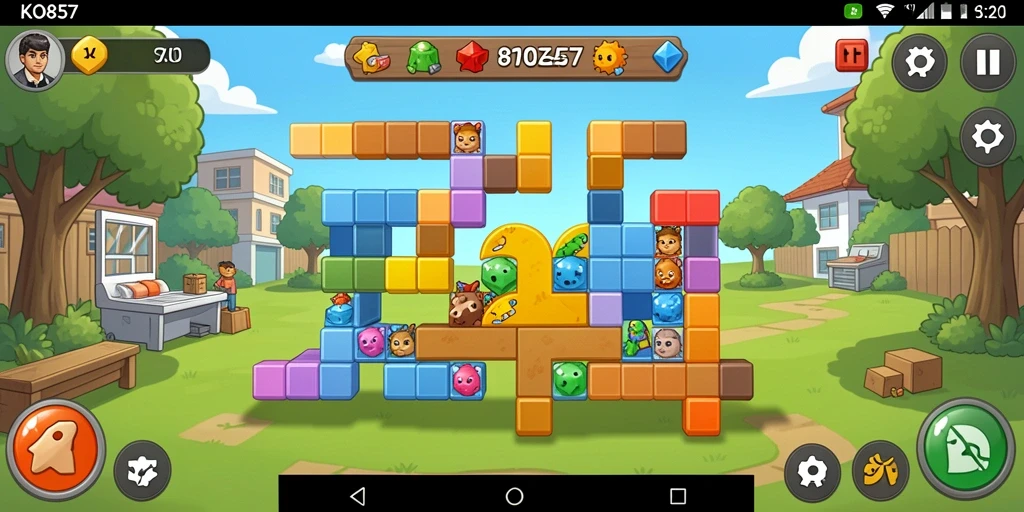 Screenshot gameplay KO857 dengan teka-teki menarik dan grafis cerah.