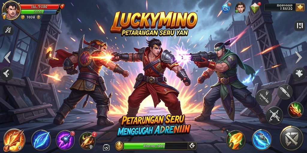 Tampilan gameplay Fighting dalam LUCKYMINO yang menampilkan aksi seru.