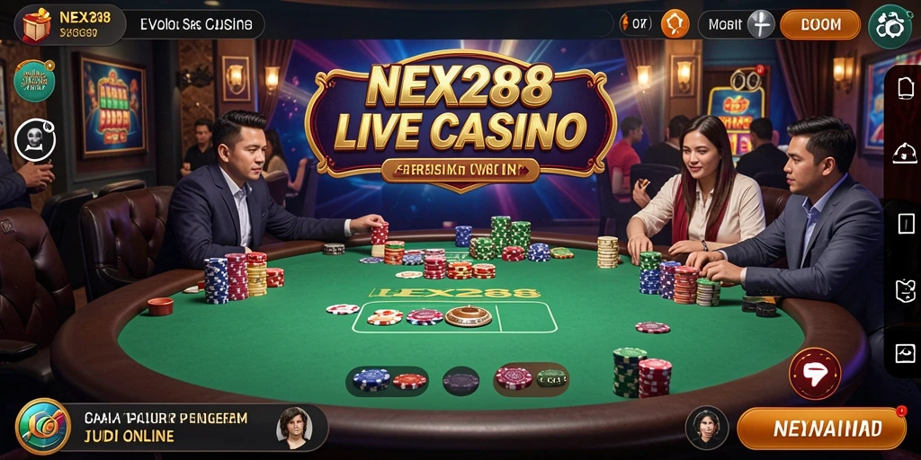 Screenshot gameplay NEX288 menampilkan suasana Live Casino yang mendebarkan.