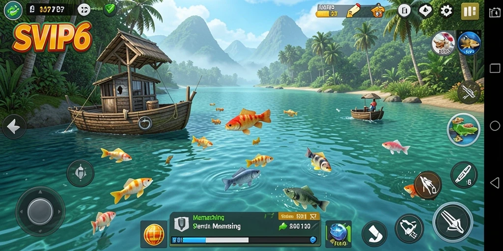 Tampilan gameplay SVIP6 yang menunjukkan aksi memancing yang seru.