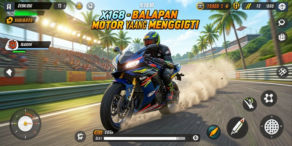 Tampilan gameplay X168 yang menegangkan dalam balapan motor.